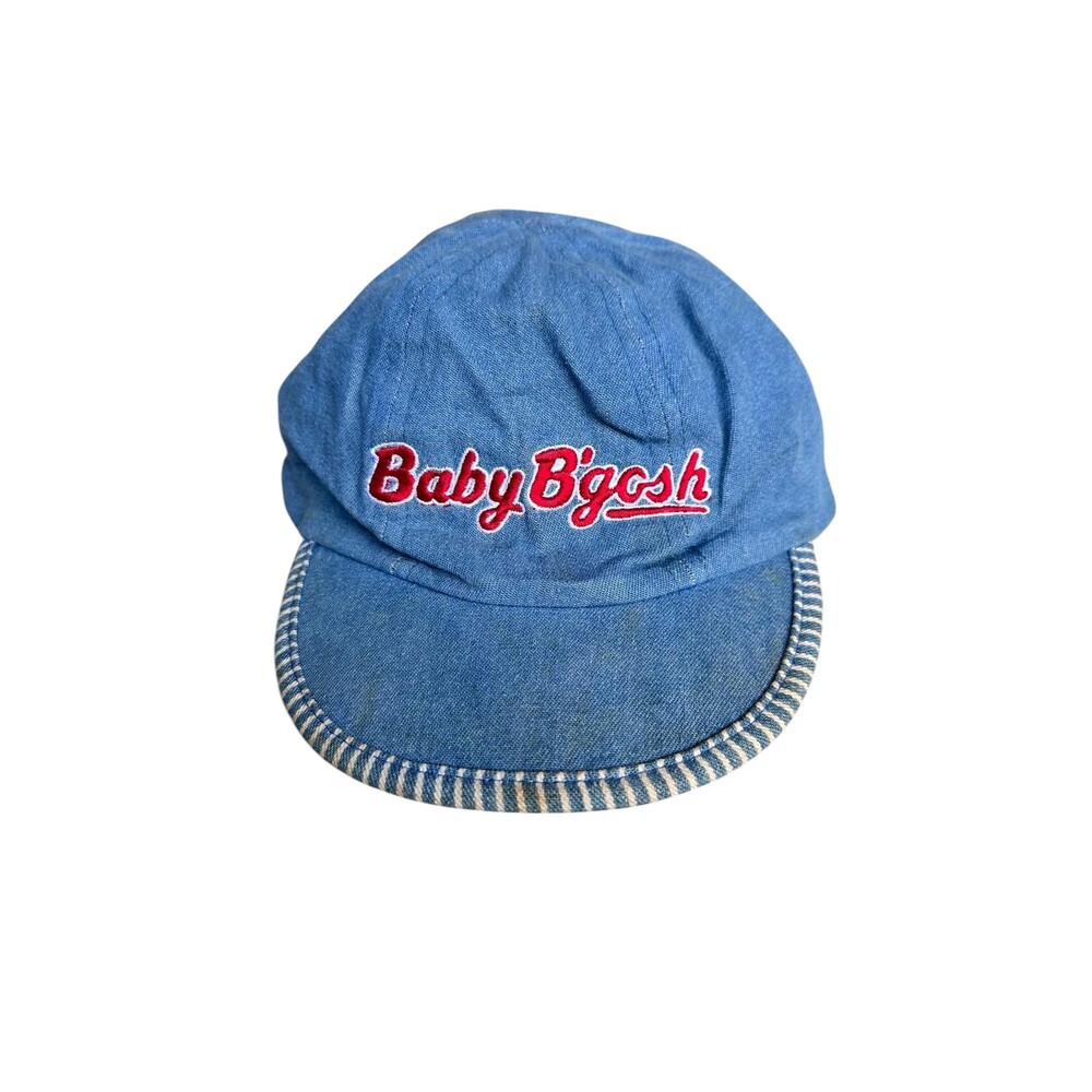 Vintage Baby Bgosh Denim Painter Cap  90s OshKosh Hickory Stripe Brim Infant Hat